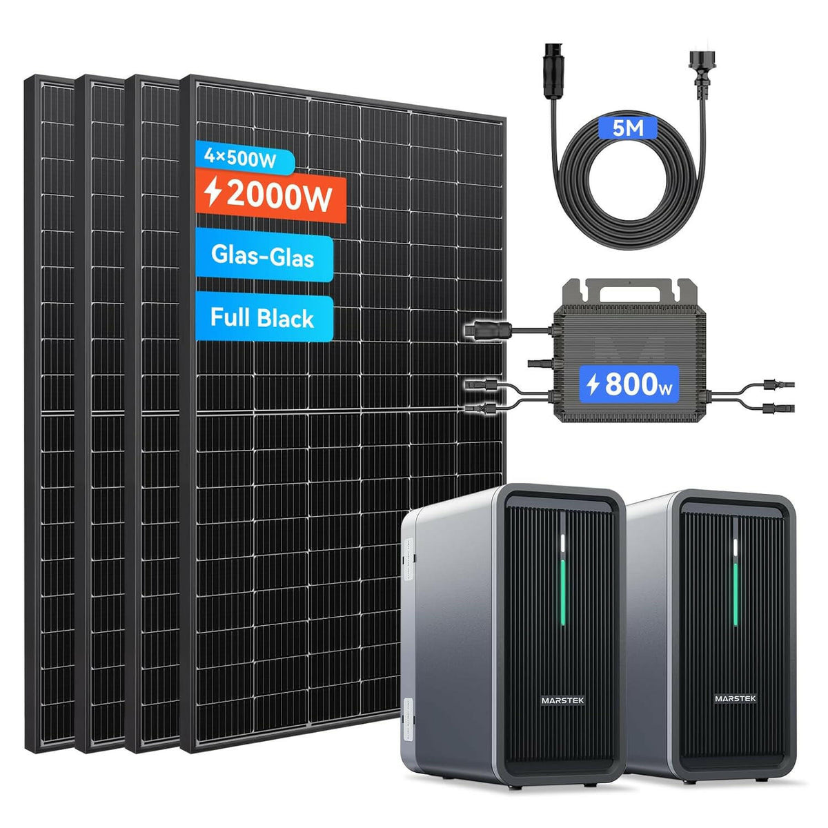 Marstek 2×B2500 Balkonkraftwerk mit 2240Wh Speicher, 4×500W Solarmodule und 800W Mikrowechselrichter